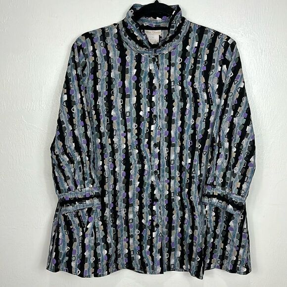 Beau Chemise Cotton Geo Pattern 3/4 Sleeve Blouse Top Size M - Picture 1 of 8
